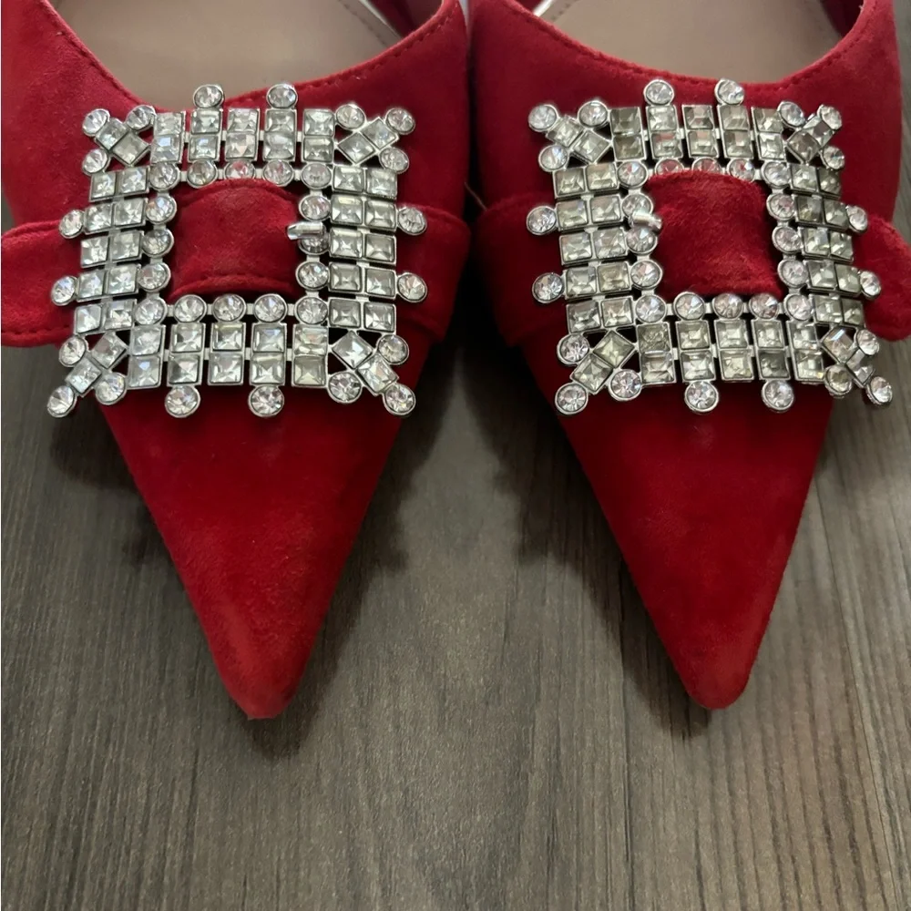 WORN TWICE - ZARA RED SPARKLE KITTEN HEEL - Picture 2 of 11